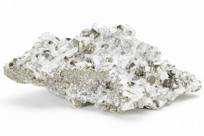Shiny, Cubic Pyrite Crystal Cluster with Quartz - Peru #213623